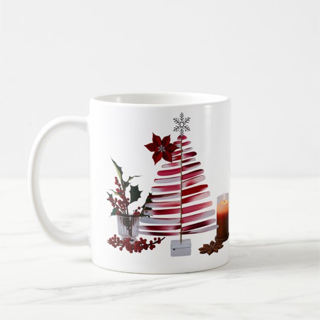 Mug Arbre de Noël aux traits de pinceau rouges minimal (Gauche)