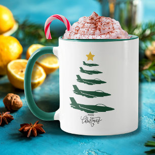 Mug Arbre de Noël, Avion militaire, Minimaliste, Cool