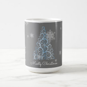 Mug Arbre de Noël bleu et flocons de neige