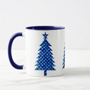 Mug Arbre de Noël bleu profond avec étoiles