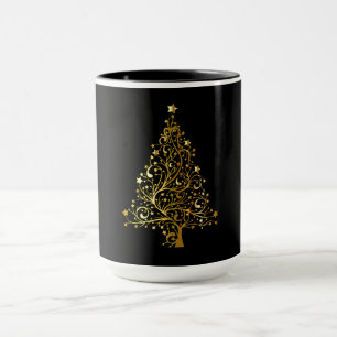 Mug Arbre de Noël brillant noir et or