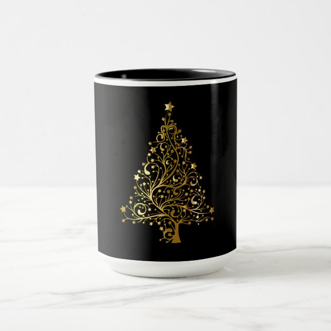Mug Arbre de Noël brillant noir et or (Centre)