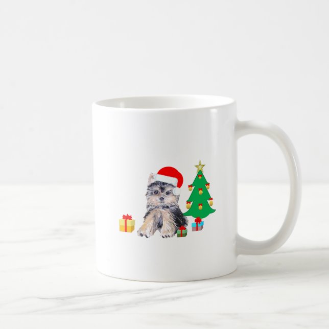 Mug Arbre de Noël, Chien chiot du Yorkshire & cadeaux (Droite)