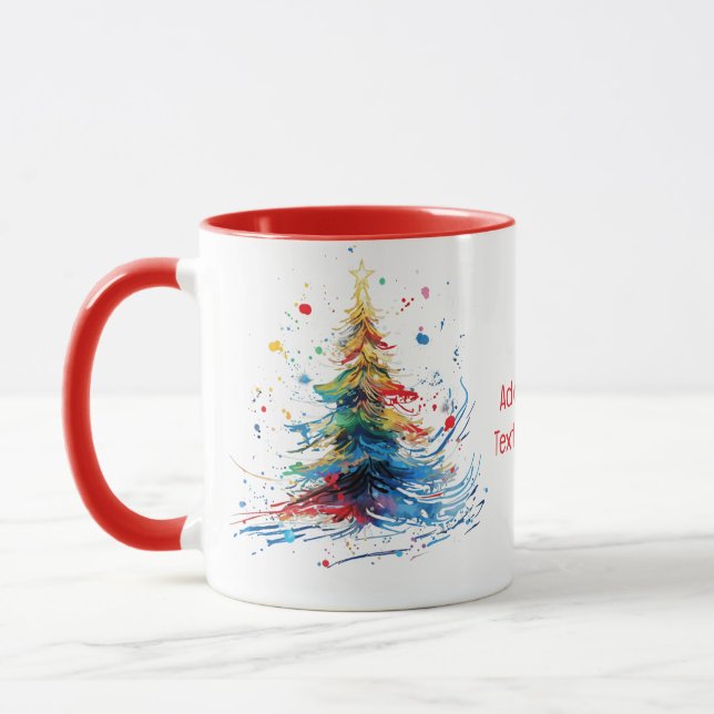 Mug Arbre de Noël couleur de l'eau Fête Noël Rouge (Gauche)