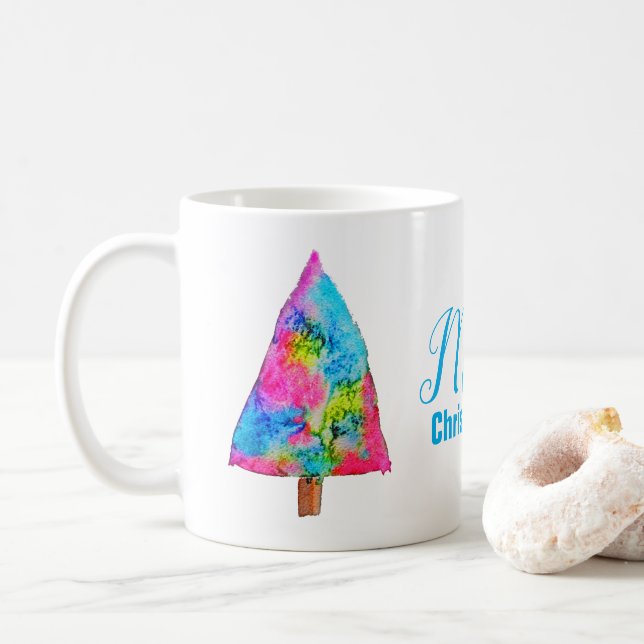 Mug Arbre de Noël couleurs funèbres modernes (Avec donut)