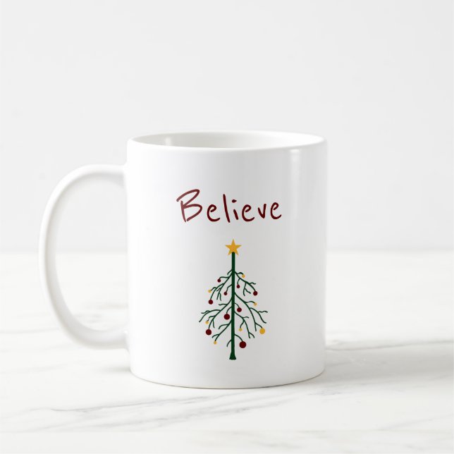 Mug Arbre de Noël Croire une typographie mignonne (Gauche)