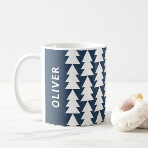 Mug Arbre de Noël de famille bleu marine géométrique m