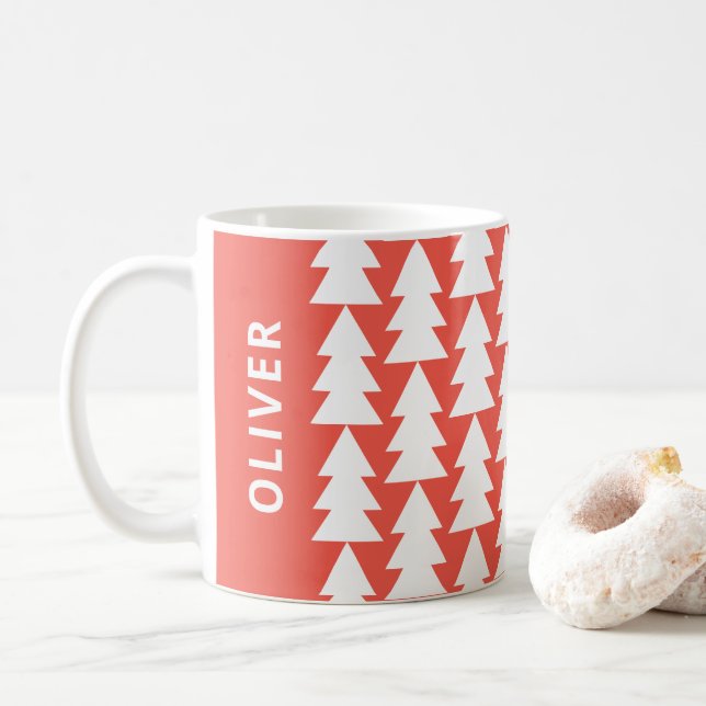 Mug Arbre de Noël de famille rouge géométrique moderne (Avec donut)