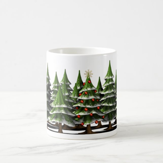 Mug Arbre de Noël décoré dans une forêt paisible (Centre)
