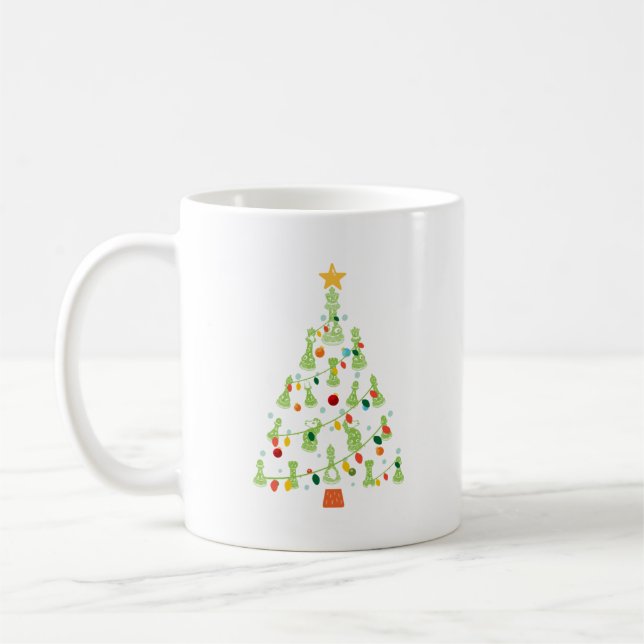 Mug Arbre de Noël des échecs - King Queen Knight Rook  (Gauche)