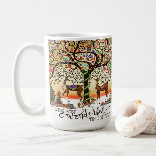 Mug Arbre de Noël des rennes de fête (Avec donut)