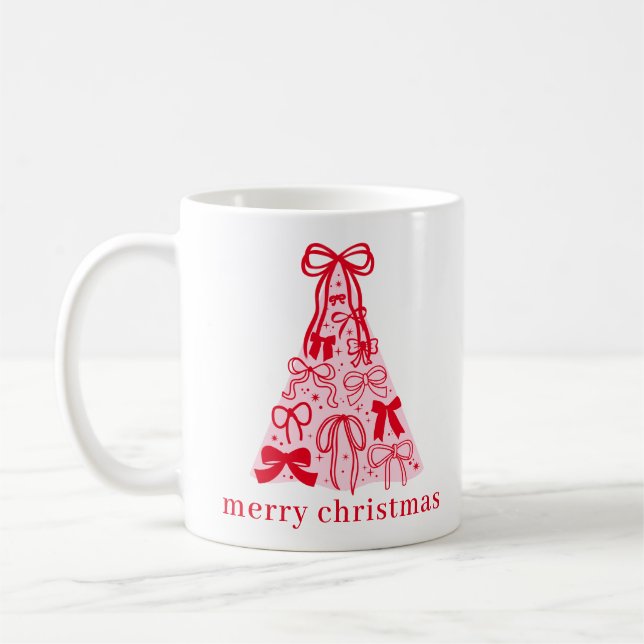 Mug Arbre de Noël des vaches rouges roses (Gauche)