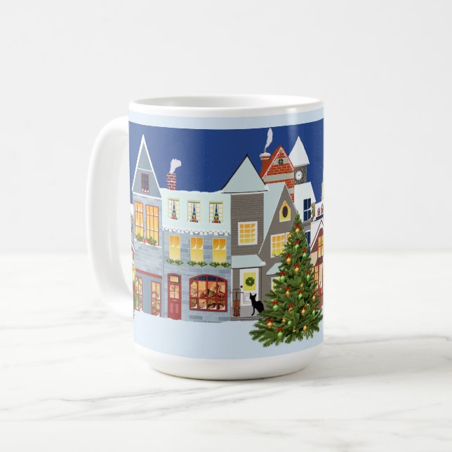 Mug Arbre de Noël Design Rétro Fêtes de Noël Ville   (Devant gauche)