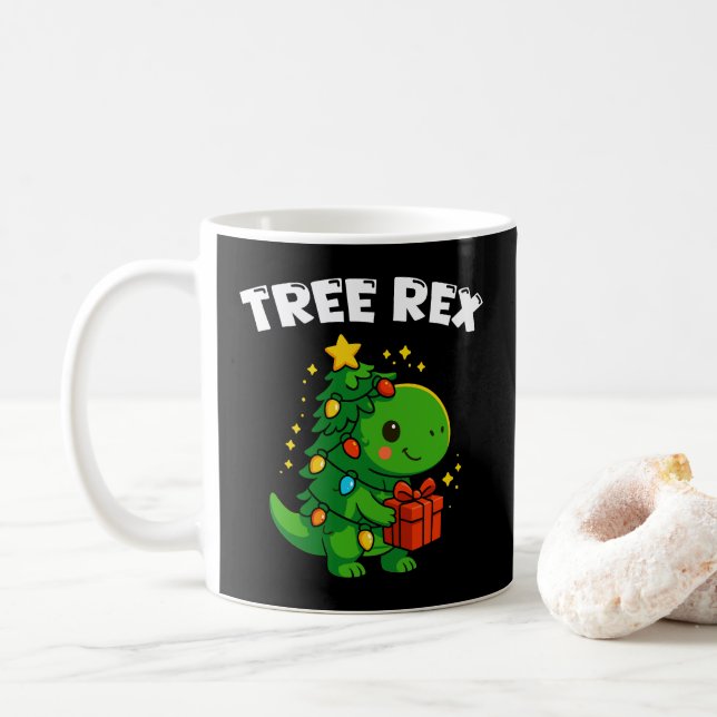 Mug Arbre de Noël dinosaure T-Rex Dino mignon fête de  (Avec donut)