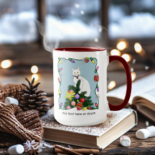 Mug Arbre de Noël drôle et festif Chat blanc drôle Ver