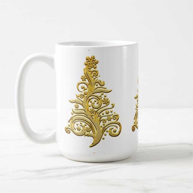 Mug Arbre de Noël élégant Gold Filigree (Gauche)