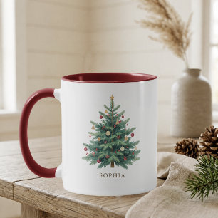 Mug Arbre de Noël Élégant Nom Personnalisé