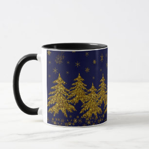 Mug Arbre de Noël en or brillant, étoiles, neige sur b