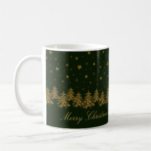 Mug Arbre de Noël en or brillant, lune, étoiles sur ve
