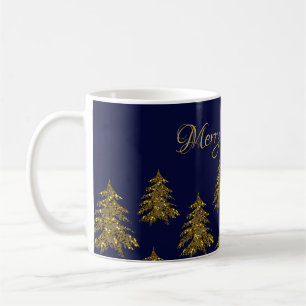 Mug Arbre de Noël en or brillant sur Noël bleu