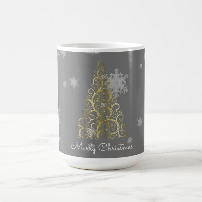 Mug Arbre de Noël en or et flocons de neige (Centre)