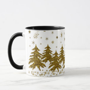 Mug Arbre de Noël en or étincelant, étoiles, neige