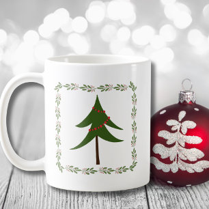 Mug Arbre de Noël et Couronne Rétro Vintage Minimalist