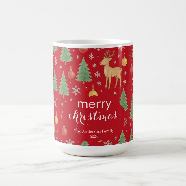 Mug Arbre de Noël et rennes aquarelles - (Centre)