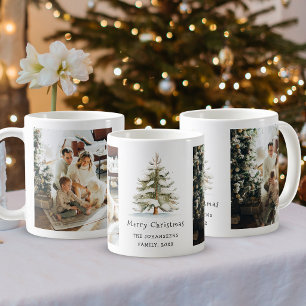 Mug Arbre de Noël gai aquarelle 2 Photos de famille