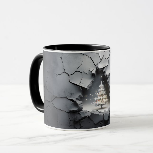 Mug Arbre de Noël gris fissuré 3D (Devant gauche)