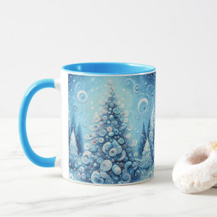 Mug Arbre de Noël impressionniste Whimsical Bleu