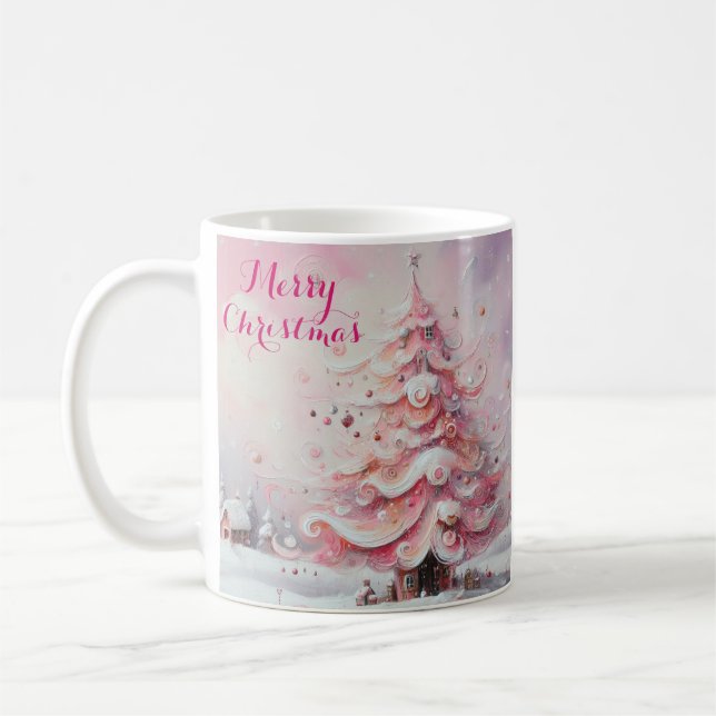 Mug Arbre de Noël impressionniste Whimsical rose (Gauche)