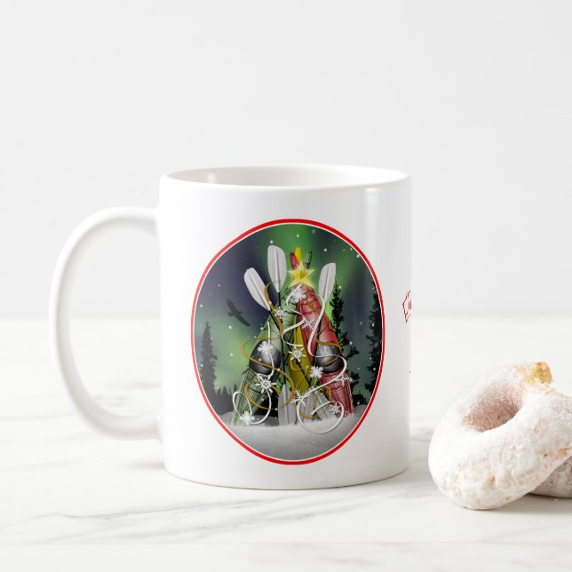 Mug Arbre de Noël Kayak Aurora Borealis (Avec donut)