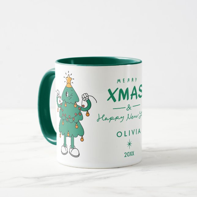 Mug Arbre de Noël Mignon | Vacances Personnalisées (Devant gauche)