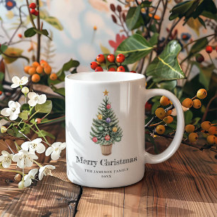 Mug Arbre de Noël minimaliste Année Nom de famille