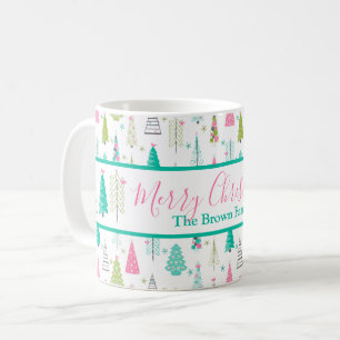 Mug Arbre de Noël minimaliste moderne Motif rose Turqu