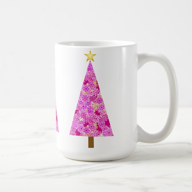 Mug Arbre de Noël moderne à fleurs magenta (Droite)