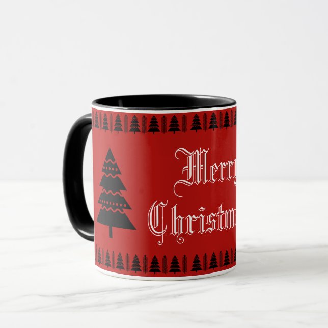 Mug Arbre de Noël moderne Motif noir rouge blanc (Devant gauche)
