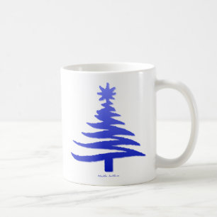 Mug Arbre de Noël Moderne Pochoir Imprimé Bleu
