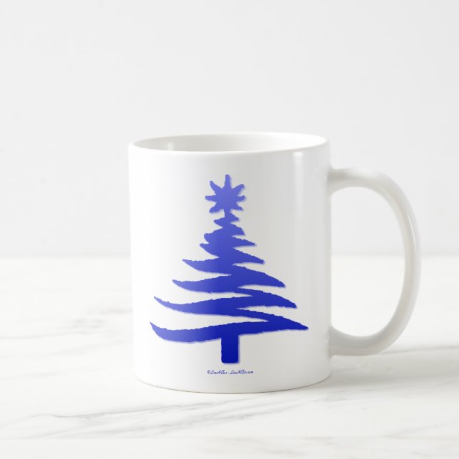 Mug Arbre de Noël Moderne Pochoir Imprimé Bleu (Droite)