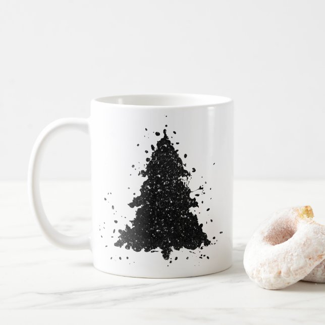 Mug Arbre de Noël Moody | Onyx Silvery Black Splatter (Avec donut)