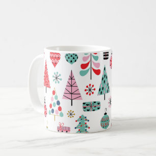 Mug Arbre de Noël. Motif moderne bleu, rouge et rose