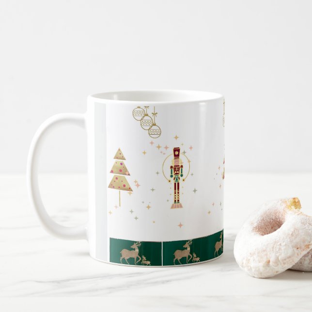 Mug Arbre de Noël, neige, papier d'emballage pour cerf (Avec donut)