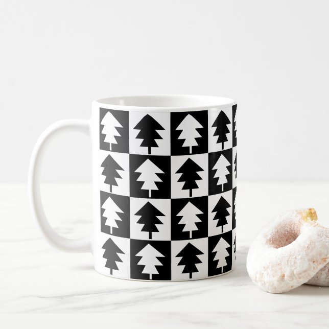 Mug Arbre de Noël noir et blanc Arbre de Noël (Avec donut)