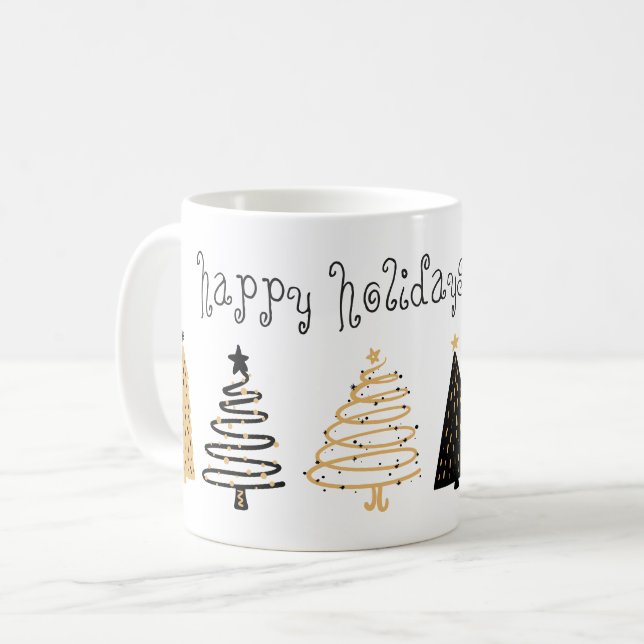 Mug Arbre de Noël noir et or personnalisé (Devant gauche)