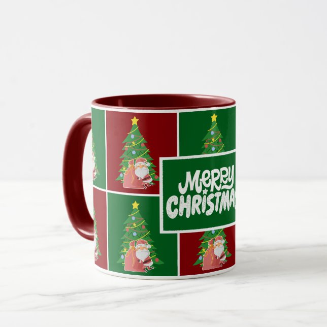 Mug Arbre de Noël | PÈRE NOËL | vert rouge (Devant gauche)