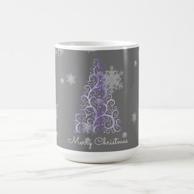 Mug Arbre de Noël pourpre et flocons de neige (Centre)