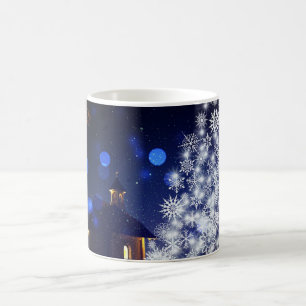 Mug Arbre de Noël rayonnant avec Arrière - plan bleu