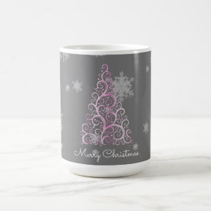 Mug Arbre de Noël rose et flocons de neige