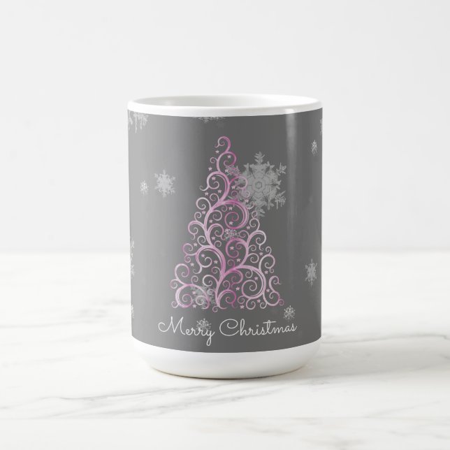 Mug Arbre de Noël rose et flocons de neige (Centre)